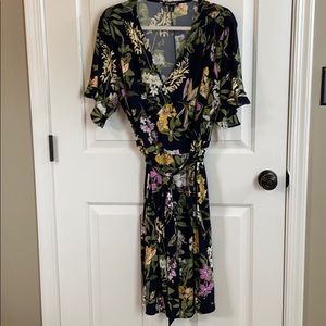 Women’s Plus 3X Navy Blue Floral Wrap Dress